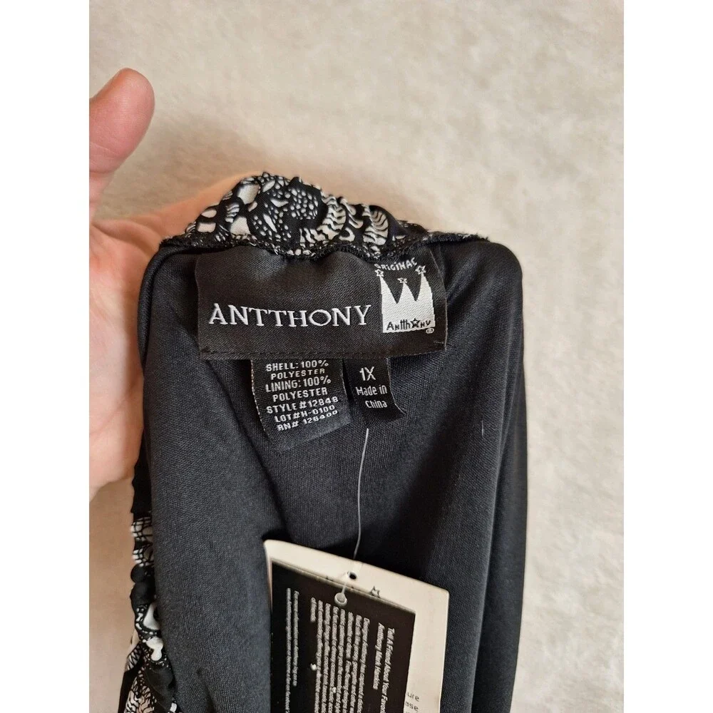Anthony Originals 1X Tiered Paisley Skirt Black White Boho Lined Elastic Waist